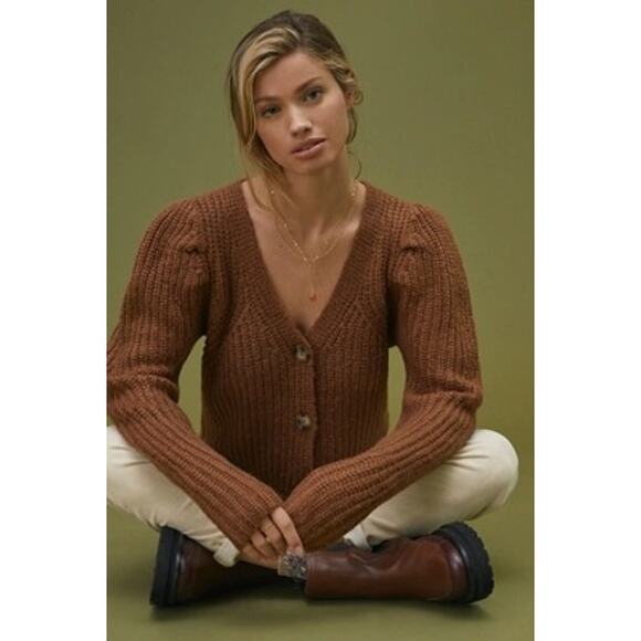 Anthropologie Sweaters - Current Air Puff-Sleeved Cardigan Copper M
